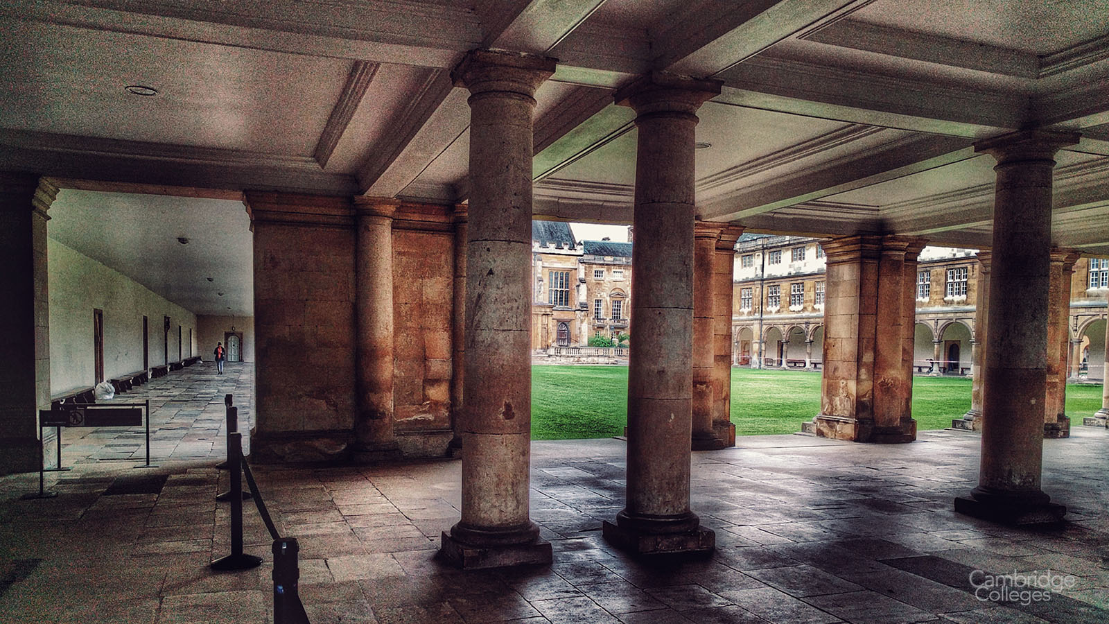 The open cloister underneath the Wren library