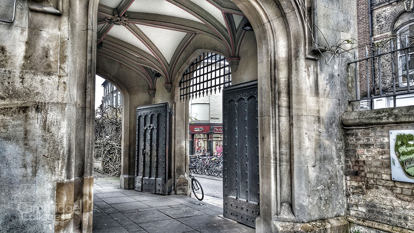 The gates of Sidney Sussex college, looking out onto Sidney Street