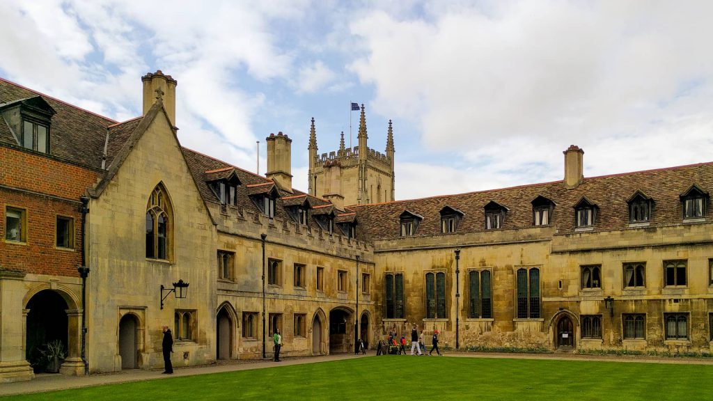 Looking towards the main entrance of Pembroke College, Cambridge