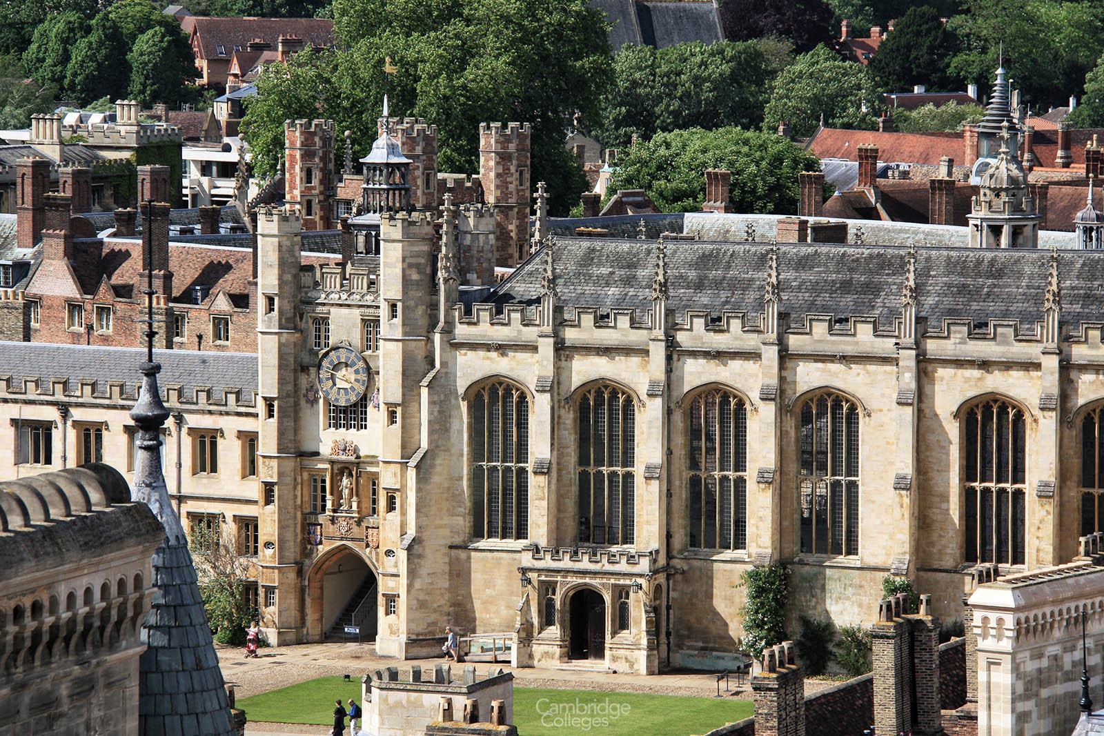 Trinity college clock tower, viewed from the top of Great St Mary's church