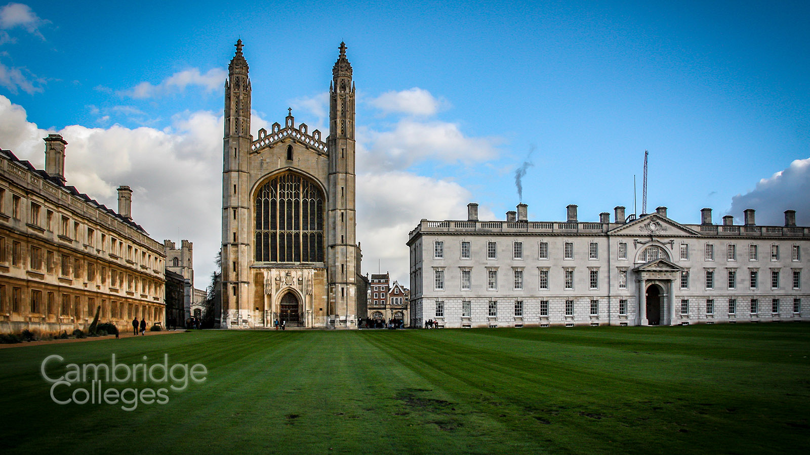 A view of King's college from the backs, with Clare college to the left of the chapel and the Gibbs building to the right