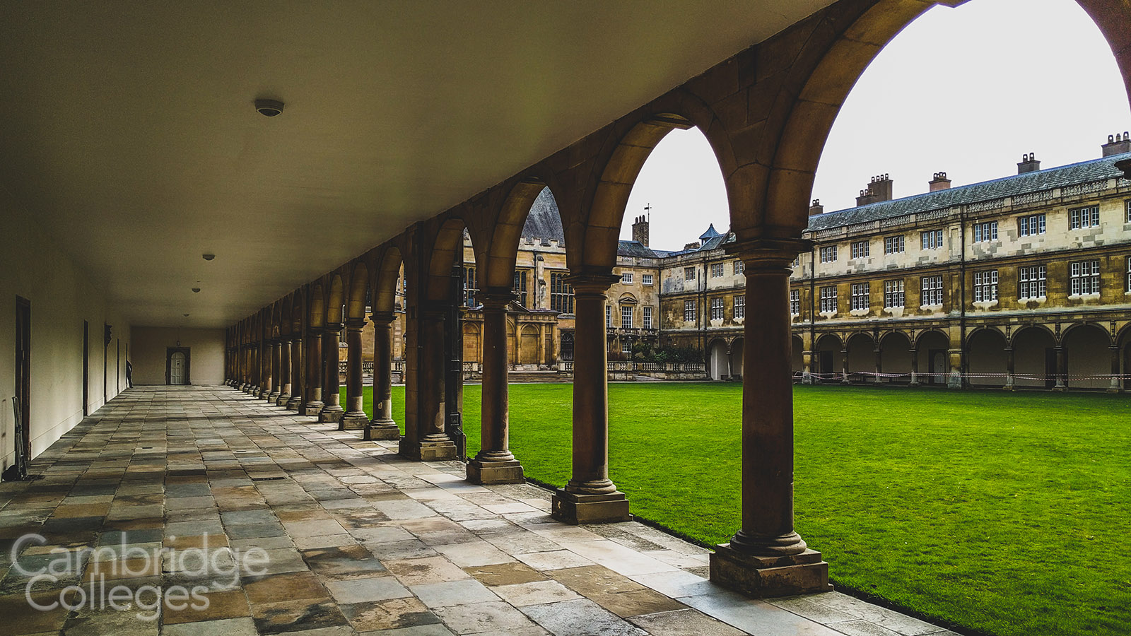 Underneath the cloisters of Trinity college's Neville court