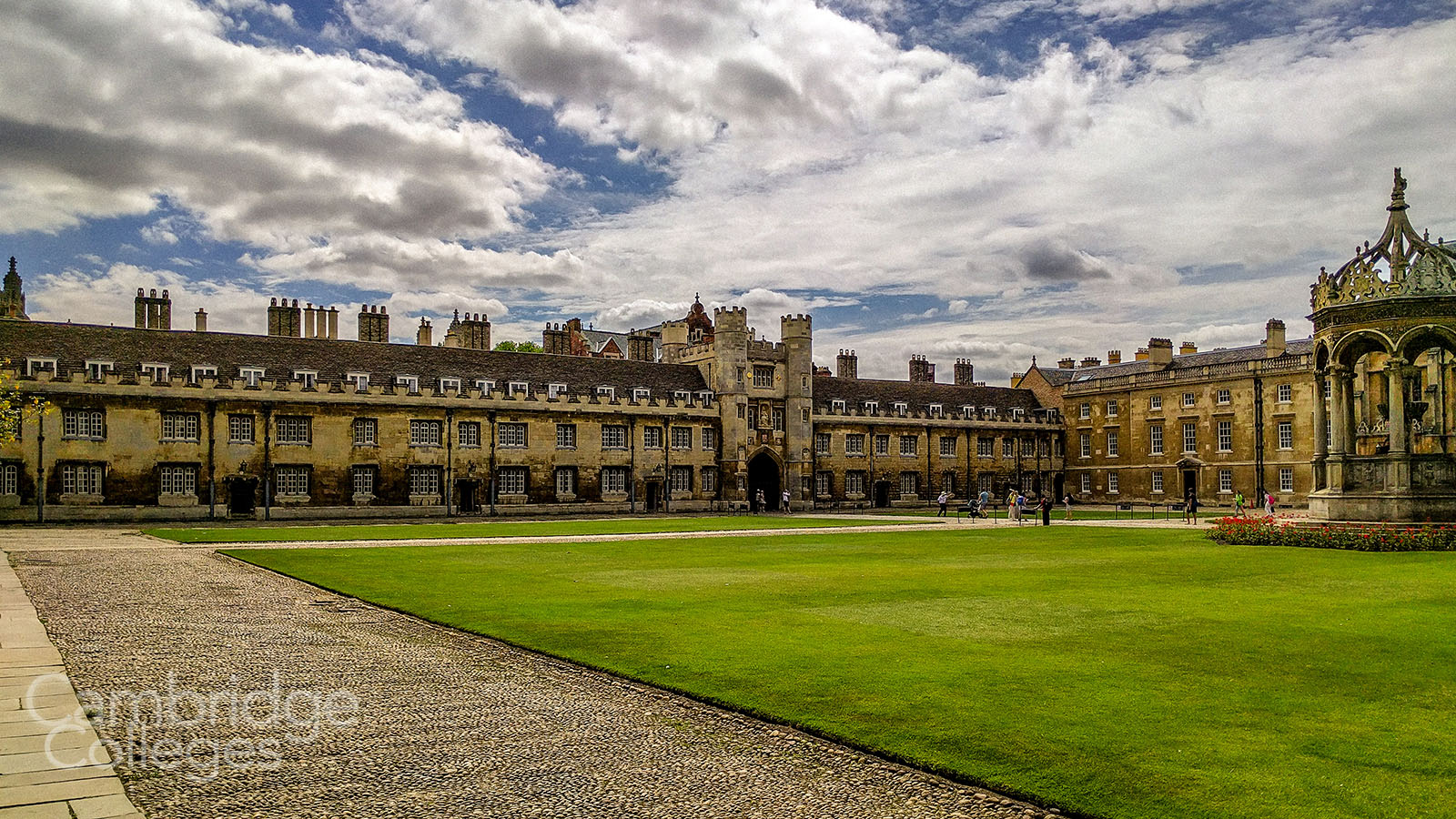 The Great Court of Trinity College, Cambridge with central fountain
