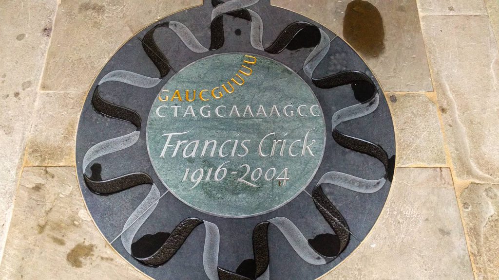 A dedication to Francis Crick, inside of the Gate of Honour